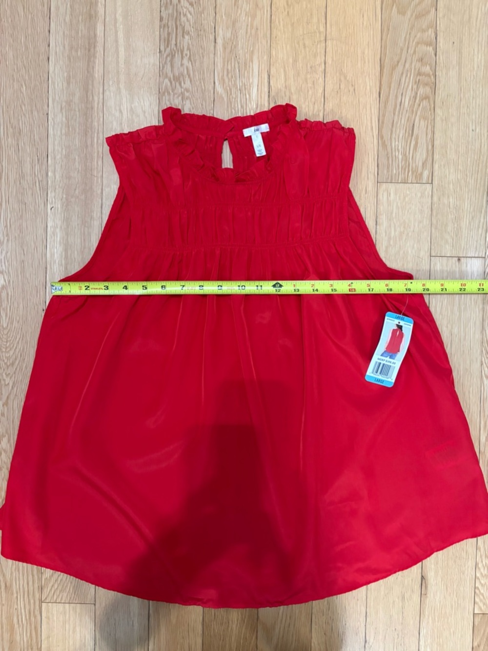 Joie Cayenne Red Smocked Ruffle Neck Sleeveless Blouse Top NWT L - Picture 6 of 8